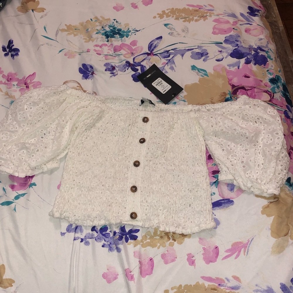 super cute off the shoulder white crop top